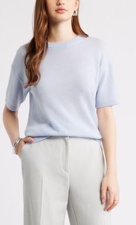 Nordstrom Short Sleeve Cashmere Sweater in Blue Zen at Nordstrom, Size X-Large