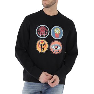 Roberto Cavalli Mens Black Lucky Symbol Sweatshirt, Size Medium