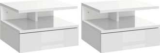 OEM Juego De 2 Mesitas De Noche Colgantes Con 1 Caj&oacute;n Y Estante Abierto Para Dormitorio 35x32x22,5 Cm Blanco