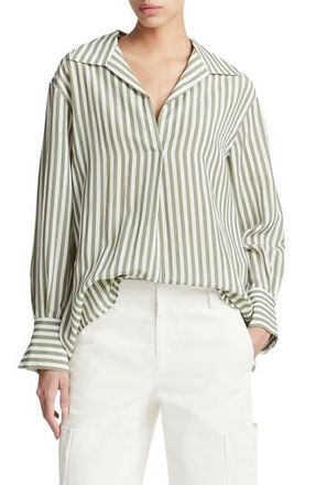Vince Coastal Stripe Long Sleeve Shirt in Sea Fern/Optic White at Nordstrom Rack, Size Medium