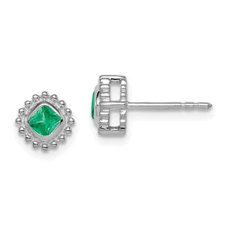 Diamond2Deal 10k White Gold Cushion Emerald Stud Earrings
