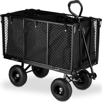 Relaxdays Relaxdays - Carretilla Mano, Carreta Jard&iacute;n Grande, Laterales Plegables, Tela Extra&iacute;ble, Con Asas, Hasta 500 Kg, Negro