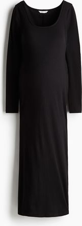 H&M MAMA Geripptes Kleid mit U-Ausschnitt - Schwarz