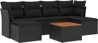 vidaXL Set De Comedor De Jard&iacute;n 7 Pzas Y Cojines Rat&aacute;n Sint&eacute;tico Negro Vidaxl