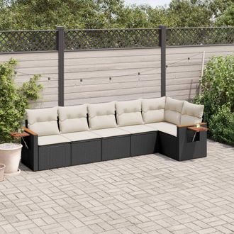 vidaXL Vidaxl - Set De Sof&aacute;s De Jard&iacute;n 6 Piezas Y Cojines Rat&aacute;n Sint&eacute;tico Negro