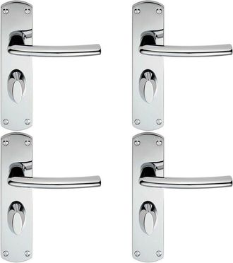 Loops 4x Curved Bar Lever on Bathroom Backplate Door Handle 170 x 42mm Polished Chrome