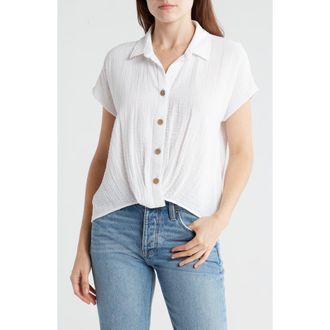Beach Lunch Lounge Front Tuck Front Button Gauze Shirt in White at Nordstrom Rack, Size X-Small