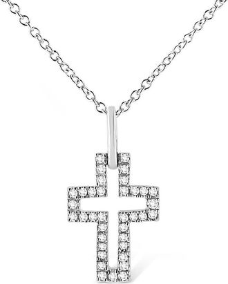 House of Brilliance Silver 1/10 cttw Pave-Set Round-Cut Diamond Open Cross Pendant Necklace in White at Nordstrom