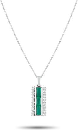 Luxury Bazaar Platinum 0.25 ct Diamond and 0.93 ct Emerald Bar Pendant Necklace MF07-082225