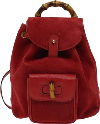 Gucci Bamboo Red Suede Backpack Bag (Pre-Owned)