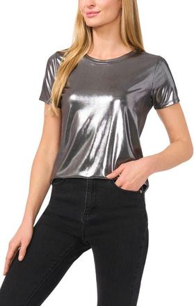 CeCe by Cynthia Steffe Metallic Shine T-Shirt in Gunmetal at Nordstrom, Size Medium