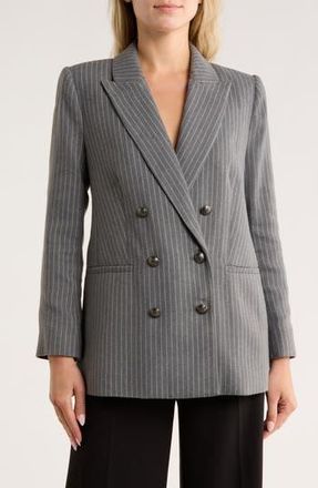 L'agence Aimee Pinstripe Double Breasted Blazer in Grey/Ivory Pinstripe at Nordstrom Rack, Size 10