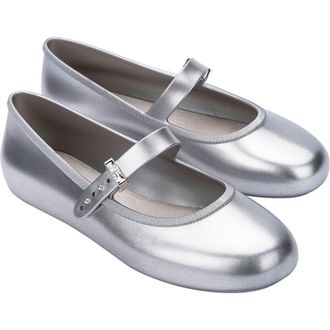 Melissa Soft Ballerina Flat in Silver at Nordstrom, Size 10