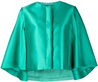 Alberta Ferretti satin-trim cape jacket - women - Cupro/Silk/Polyester/Acetate - 44 - Green