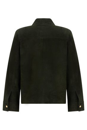 Max Mara Womens Suede Jacket Green Lambskin Leather