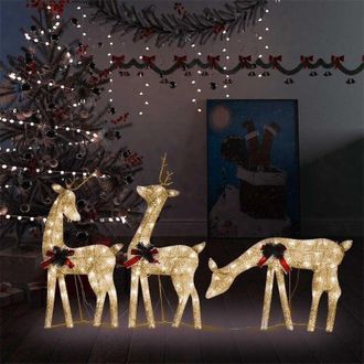 vidaXL Familia Renos De Navidad Malla Dorada Blanco C&aacute;lido 270x7x90 Cm Vidaxl