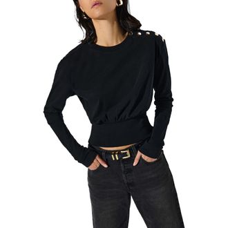 Nation Ltd Monique Button Cotton Crop Top in Jet Black at Nordstrom Rack, Size Small