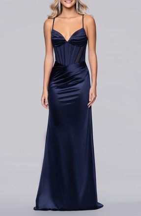 Blondie Nites Satin Column Gown in Navy at Nordstrom, Size 15