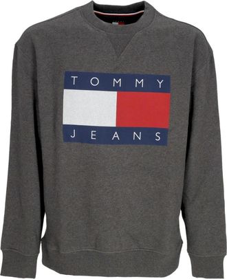 Tommy Hilfiger Flag Crew Klimsweatshirt Houtskool - Heren - Ronde hals truien - Grijs - S - Katoen - Truien & Vesten