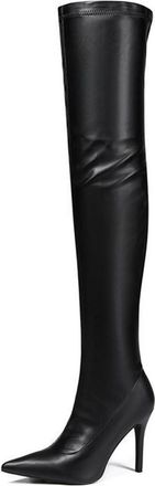 Generic Black,7.5 UK,Womens Thigh High Boots Patent Leather PU Over The Knee Boots Pointy Toe Stiletto Heel Long Boot Side Zipper Wedding Party Dress Shoes