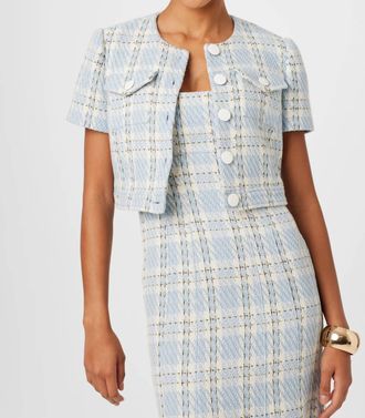 Toccin London Short Sleeve Crop Jacket In Sky Blue