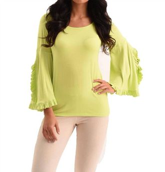 French Kyss Marie Ruffle Sleeve Scoop Top In Lime