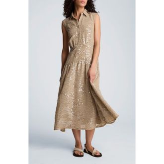 Kenneth Cole Sequin Sleeveless Midi Shirtdress in Soft Cafe at Nordstrom, Size 10