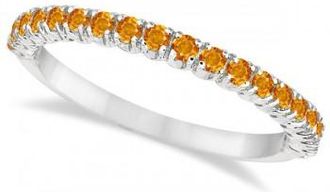 Allurez Half-Eternity Pave-Set Thin Citrine Stacking Ring 14k White Gold (0.65ct)