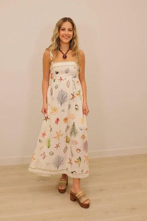 Blu Pepper Sealife Printed Sleeveless Midi Dress In Cream Multi