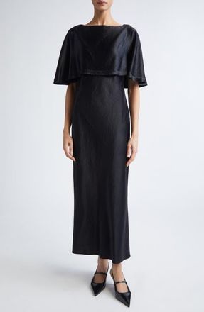 Jason Wu Cape Overlay Washed Twill Gown in Black at Nordstrom, Size 2