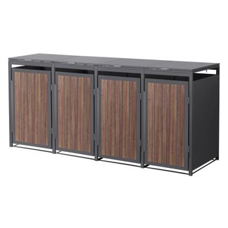 ML Design Cobertizo para 4 cubos de basura 240l antracita roble oscuro con tapa