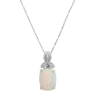 MAX + STONE Sterling Silver 13x10mm Created Opal and Diamond Accent Pendant Necklace, 18