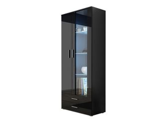 Mirjan24 Estanter&iacute;a Tornola 105, Negro + Negro Brillante, Con Cajones, Con Puertas, Cerrable, Aglomerado Laminado, Vidrio, N&uacute;mero De Puertas: 2, N&uacute;mero De Cajo