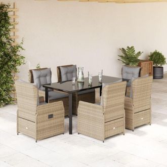 vidaXL Set Comedor De Jard&iacute;n 7 Pzas Con Cojines Rat&aacute;n Sint&eacute;tico Beige Vidaxl