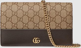 Gucci Bi-color GG Marmont Wallet On Chain, Brown, Leather
