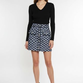 Maje Blue Bow Print Jonala Mini Skirt