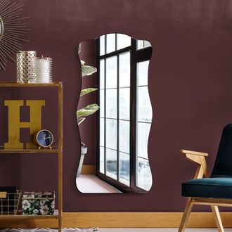 MirrorOutlet Wavy Rippled Large Leaner wall Mirror on Black Backing 63 X 29 (160x75CM). Premium Glass Mirror with Polished Edges | Size: 1 Pack