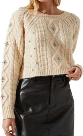 Astr Crystal Embellished Long Sleeve Sweater In Cream