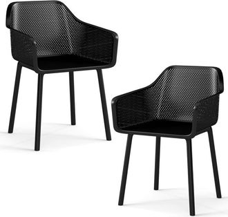 Costway Set of 2 Modern Plastic Dining Chairs with Wide Seat- Black