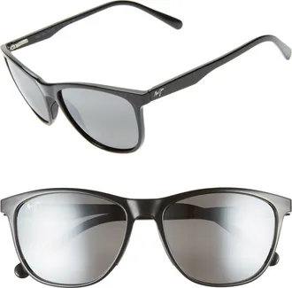 Maui Jim Sugar Cane 57mm Polarized Square Sunglasses in Gloss Black/neutral Grey at Nordstrom
