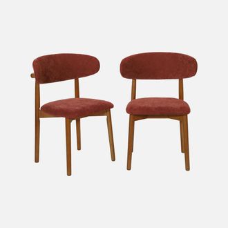 Sweeek Silla De Madera De Hevea Nogal Y Tela Chenilla, Set De 2