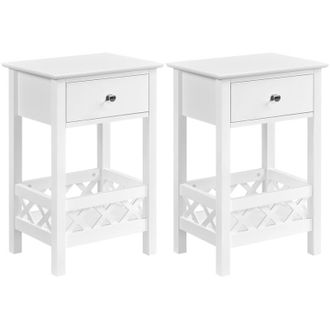 Yaheetech Comodino Camera da Letto Tavolino con Cassetto e Ripiano Stile Shabby Chic Mobiletto da Divano Soggiorno 40 x 30 x 60 cm 2 Pezzi/Bianco - Yaheetech