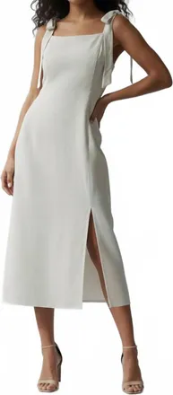 Hem & Thread Presley Tie Strap Slit Hem Midi Dress In Oatmeal