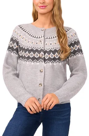 CeCe by Cynthia Steffe Fair Isle Cardigan in Light Heather Grey at Nordstrom, Size Xx-Large