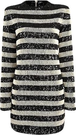 Balmain Geborduurde korte gewaad met kralen - Dames - Ronde hals truien - Zwart - XS - Leer - Truien & Vesten
