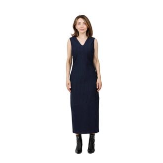 Max Mara Getailleerde midi-jurk met V-hals - Dames - Casual kleedjes - Blauw - S - Leer - Kleedjes
