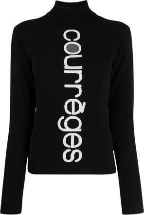 Courr&egrave;ges High Neck Intarsia Trui - Dames - Coltruien - Zwart - S - Truien & Vesten