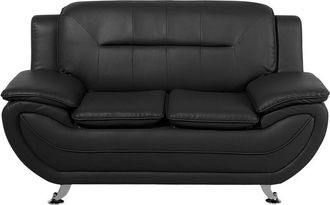 Beliani Beliani - Sof&aacute; 2 Plazas Tapizado En Piel Sint&eacute;tica Negra Con Coj&iacute;n Reposabrazos Estilo Moderno Leira