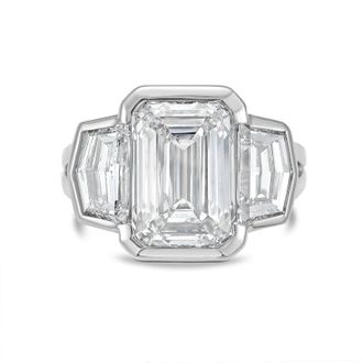Diana M. Jewels 14kt White Gold Lab Grown 4.00 ct Emerald Diamond 3-Stone Bezel Ring