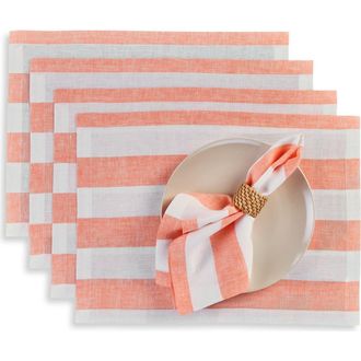Solino Home Linen Placemats - Cabana Stripe, 14 x 19 in Salmon And White at Nordstrom, Size Medium